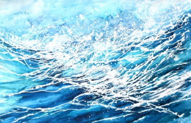 Malerei mit dem Titel "Mer turquoise" von Florence Hernandez, Original-Kunstwerk, Aquarell
