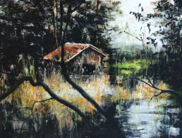 Drawing titled "Cabane à l'orée du…" by Florence Le Guennec, Original Artwork, Pastel