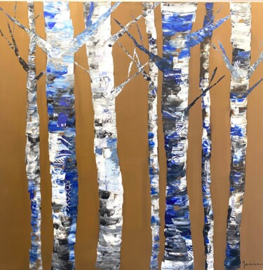Pintura intitulada "Les arbres bleus" por Florence Maraine Bertrand, Obras de arte originais, Colagens