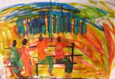 Painting titled "Attente de visa" by Florence Masson, Original Artwork