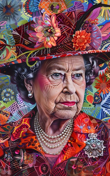 「Queen Elisabeth II…」というタイトルのデジタルアーツ Florence Oulhiouによって, オリジナルのアートワーク, AI生成画像