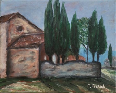 Painting titled "Mas et cyprès de Pr…" by Florence Trottoli, Original Artwork, Acrylic