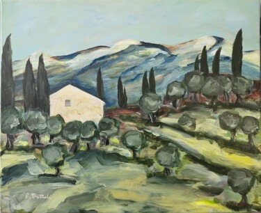 Painting titled "Mas provençal et so…" by Florence Trottoli, Original Artwork, Acrylic