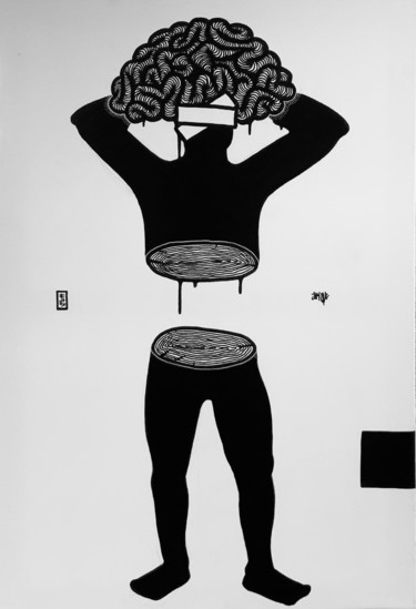 Dessin intitulée "WOODY HUMAN" par Flox Lamil, Œuvre d'art originale, Marqueur