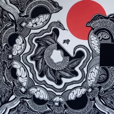 Σχέδιο με τίτλο "JAPAN SNAKE" από Flox Lamil, Αυθεντικά έργα τέχνης, Μαρκαδόρος