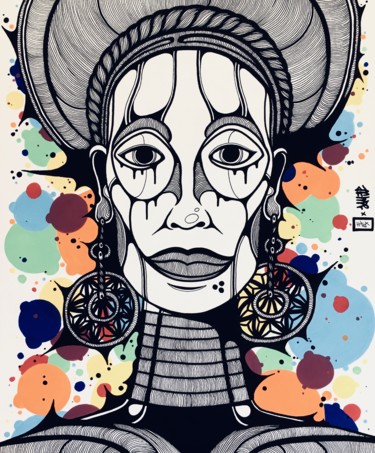 Disegno intitolato "Face Line color" da Flox Lamil, Opera d'arte originale, Pennarello