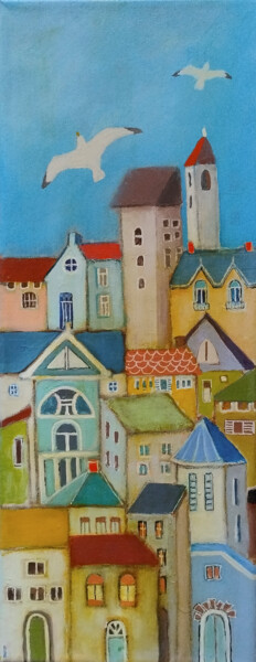 Schilderij getiteld "The Old town" door Florentina-Maria Popescu, Origineel Kunstwerk, Acryl