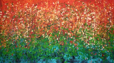 Schilderij getiteld "Flowers in the Sky" door Floria Rey, Origineel Kunstwerk, Acryl