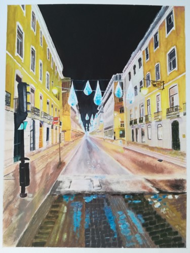 Malerei mit dem Titel "Rua Augusta, Lisboa" von Fernando Amaral, Original-Kunstwerk, Gouache