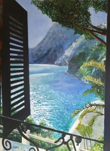 Schilderij getiteld "Avec vue sur mer" door Erick Millet, Origineel Kunstwerk, Acryl