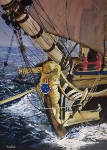 Ζωγραφική με τίτλο "L'HERMIONE (3)" από Erick Millet, Αυθεντικά έργα τέχνης, Ακρυλικό Τοποθετήθηκε στο Ξύλινο φορείο σκελετό