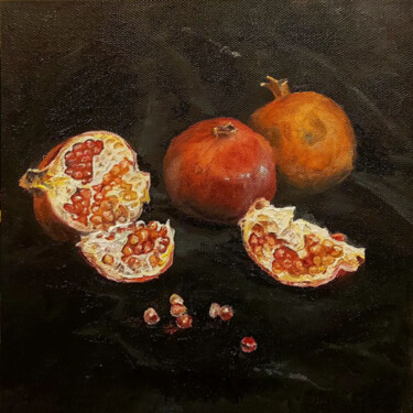 Malarstwo zatytułowany „Three pomegranates” autorstwa Folia Menthae, Oryginalna praca, Olej Zamontowany na Drewniana rama no…
