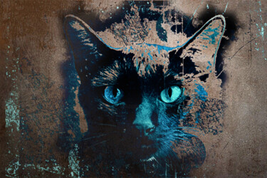 Digitale Kunst mit dem Titel "BLUE CAT" von Fortunato Garcia, Original-Kunstwerk, Digitale Malerei