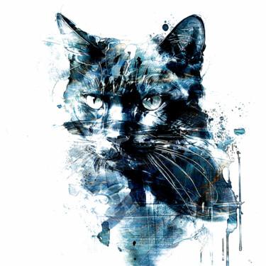 Digitale Kunst mit dem Titel "BLUE CAT #2" von Fortunato Garcia, Original-Kunstwerk, Digitale Malerei