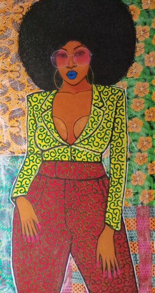 Pintura intitulada "Afro" por Fortune Anuforo, Obras de arte originais, Acrílico