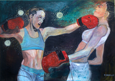 Schilderij getiteld "LES BOXEUSES" door Vareille Sorbac, Origineel Kunstwerk, Olie