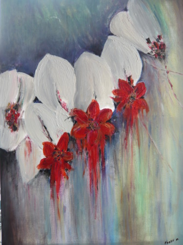 Картина под названием "les fleurs saignent" - Nicole Fossé, Подлинное произведение искусства