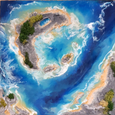 Картина под названием "Океан" - Елена Малахова, Подлинное произведение искусства, лак Установлен на Деревянная панель