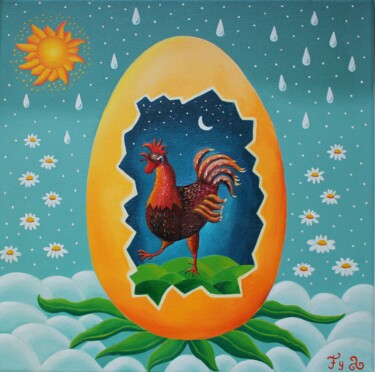 Peinture intitulée "Cocorico" par Fouschy, Œuvre d'art originale, Huile