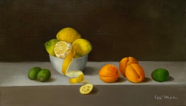 Картина под названием "Bol avec citrons et…" - France Mondello, Подлинное произведение искусства, Масло