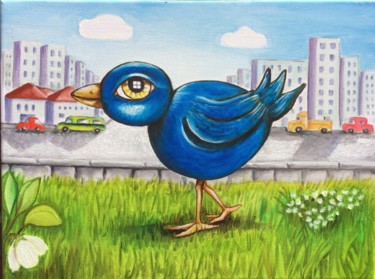Peinture intitulée "L'oiseau bleu en vi…" par Francesca Bravo, Œuvre d'art originale, Huile