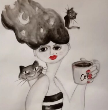 Disegno intitolato "Caffè" da Francesca Leoni, Opera d'arte originale, Acquarello