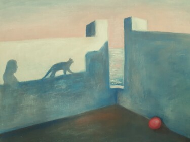 Ζωγραφική με τίτλο "ombre con palla ros…" από Francesca Sacconi, Αυθεντικά έργα τέχνης, Τέμπερα