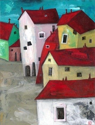 Pittura intitolato "La città dei tetti…" da Francesca Carabelli, Opera d'arte originale