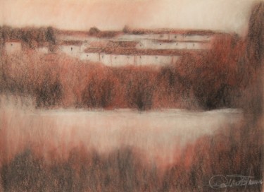 Drawing titled "Borgo d'autunno-Aut…" by Francesco Cagnato, Original Artwork, Charcoal Mounted on Cardboard