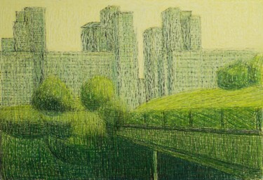 Dessin intitulée "Agglomerati urbani-…" par Francesco Cagnato, Œuvre d'art originale, Pastel