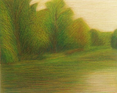 Dessin intitulée "Riva con alberi-Sho…" par Francesco Cagnato, Œuvre d'art originale, Pastel