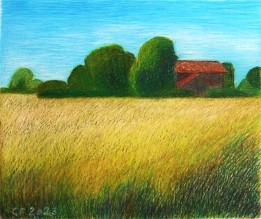 Rysunek zatytułowany „Per campi tra erba…” autorstwa Francesco Cagnato, Oryginalna praca, Pastel