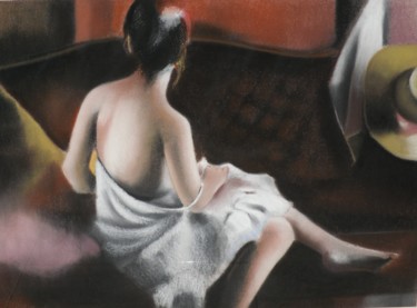 Disegno intitolato "Donna di spalle sul…" da Francesco Cagnato, Opera d'arte originale, Pastello Montato su Cartone