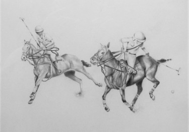 Dessin intitulée "I giocatori di polo" par Francesco Cagnato, Œuvre d'art originale, Crayon