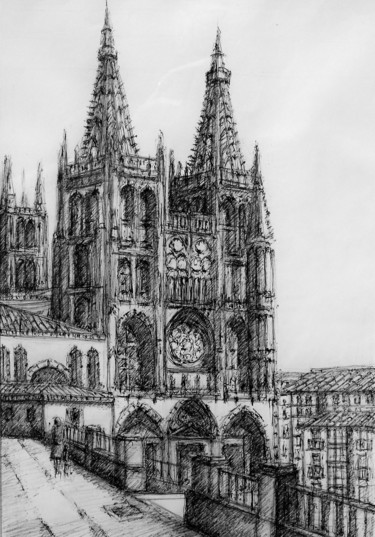 Disegno intitolato "Burgos, la cattedra…" da Francesco Cagnato, Opera d'arte originale, Biro