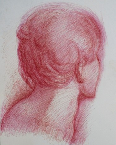 Drawing titled "Testa di giovane vi…" by Francesco Cagnato, Original Artwork, Ballpoint pen