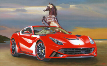 Painting titled "Ferrari F.12" by Francesco Capello, Original Artwork, Oil Mounted on Wood Stretcher frame