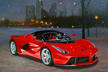 「Ferrari La Ferrari…」というタイトルの絵画 Francesco Capelloによって, オリジナルのアートワーク, オイル ウッドストレッチャーフレームにマウント