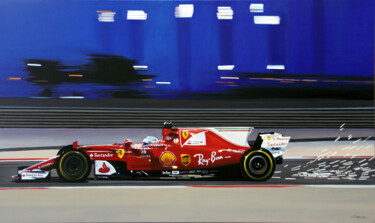 Painting titled "Ferrari SF70H FI 20…" by Francesco Capello, Original Artwork, Oil Mounted on Wood Stretcher frame