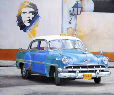 Painting titled "TAXI" by Francesco Capello, Original Artwork, Oil Mounted on Wood Stretcher frame