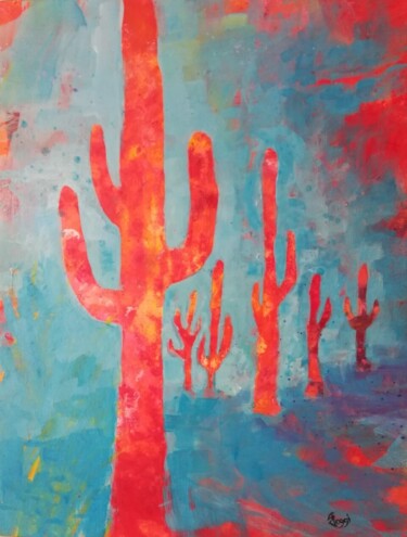 Painting titled "Cactus Rosso - oppo…" by Francesco Loggi, Original Artwork, Acrylic
