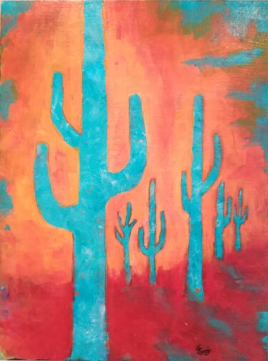 Painting titled "Cactus blu - opposti" by Francesco Loggi, Original Artwork, Acrylic