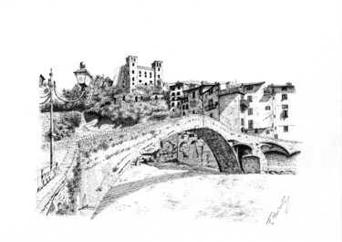 Malarstwo zatytułowany „The old bridge” autorstwa Francesco Marinelli, Oryginalna praca, Atrament