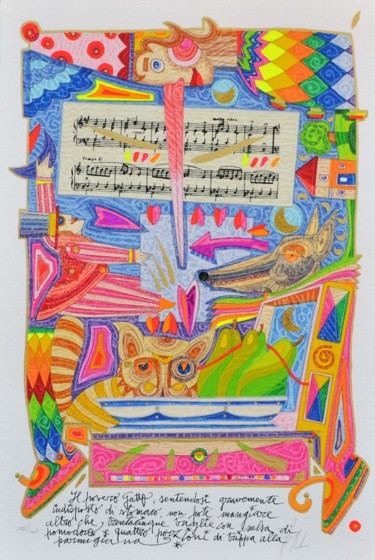 Druckgrafik mit dem Titel "Il povero gatto" von Francesco Musante, Original-Kunstwerk, Siebdruck
