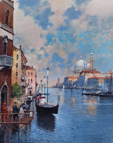 Painting titled "Venetian atmosphere…" by Francesco Tammaro, Original Artwork, Oil Mounted on Wood Panel