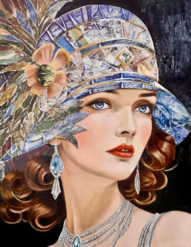 Painting titled "Donna con cappello…" by Francesco Visco, Original Artwork, Oil