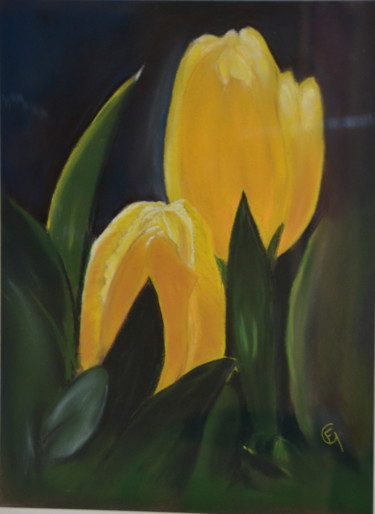 Disegno intitolato "Tulipes jaunes" da Francette Guittard, Opera d'arte originale, Pastello