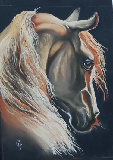 Dessin intitulée "Cheval dans le sole…" par Francette Guittard, Œuvre d'art originale, Pastel