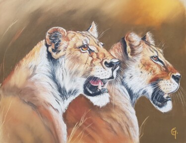 Drawing titled "Les Deux Soeurs" by Francette Guittard, Original Artwork, Pastel Mounted on Plexiglass