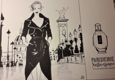 Desenho intitulada "Le parfum du pont A…" por Francine Bois, Obras de arte originais, Tinta